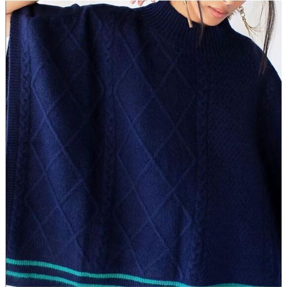 Free People Harbour Stripe Cable Poncho Size OS - Picture 3 of 6